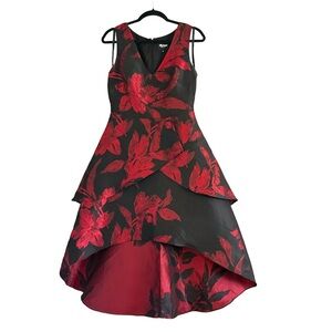 Shoshanna Midnight Black and Red High Low Evening Gown Dress